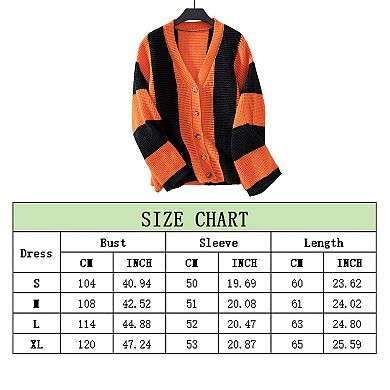 Womens Fuzzy Sweater Coats Long Sleeve Color Block Knitted Outwear Open Front Button Down Cardigans