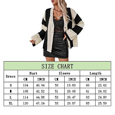 Womens Fuzzy Sweater Coats Long Sleeve Color Block Knitted Outwear Open Front Button Down Cardigans