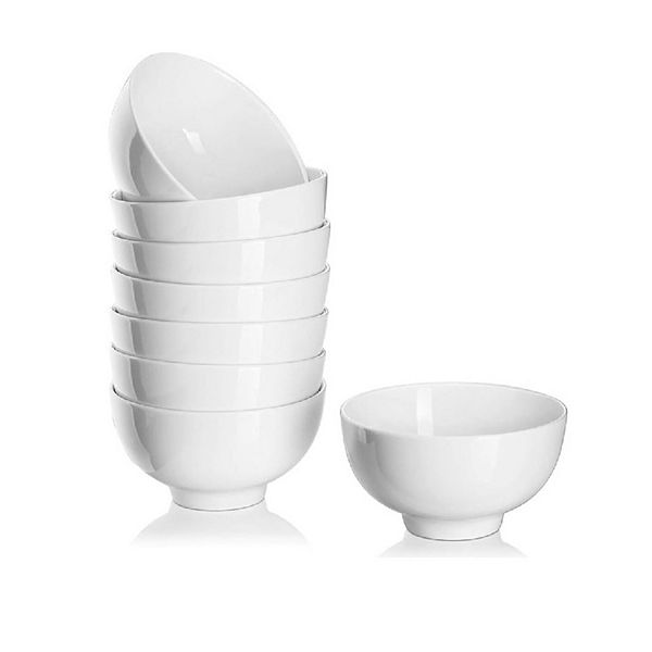 Porcelain Dessert Bowls Ice Cream Bowl - Ceramic Small Bowls 10 Oz - Littlebowl For Rice | Soup | Snack | Side Dish - Japanese Black And White Bowl Set Of 6