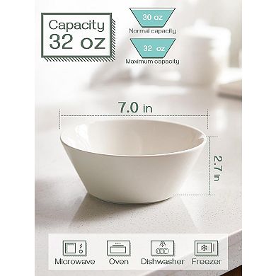32 OZ Large Soup Bowls Set of 4 - White Ceramic Bowls for Ramen, Cereal, Pasta, Salad, Fruit