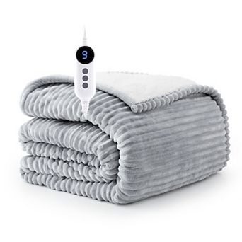 Flannel Sherpa Heated Blanket Full, 72"x84", 9 Heat Settings & Auto Shut-Off Timer Electric Blanket