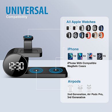 Brookstone 3 In 1 Wireless Charging Station And Alarm Clock