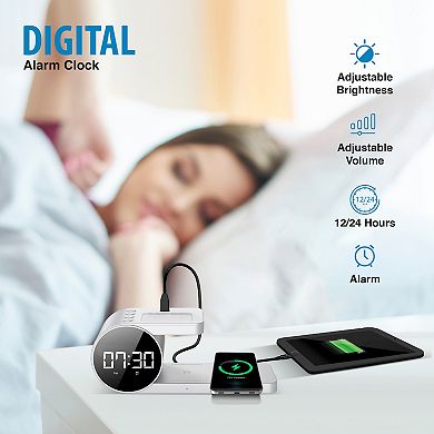 Brookstone 3 In 1 Wireless Charging Station And Alarm Clock