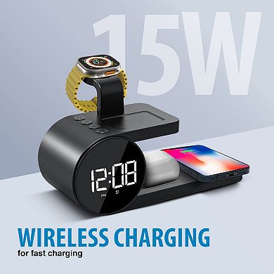 Brookstone 3 In 1 Wireless Charging Station And Alarm Clock