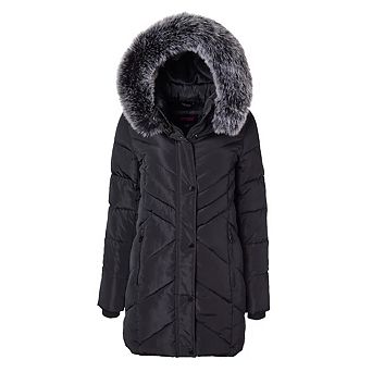 Winter Coats for Women Hooded Quilted Puffer Jacket with Faux Fur Collar