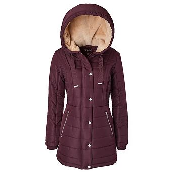 Winter Coats for Women Hooded Quilted Puffer Jacket with Faux Fur Collar