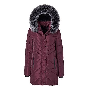Winter Coats for Women Hooded Quilted Puffer Jacket with Faux Fur Collar