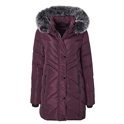 Women Long Quilted Plush Lined Outerwear Puffer Jacket Winter Coat with Faux Fur Hood