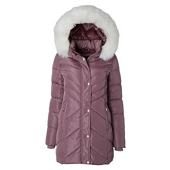 Women Long Quilted Plush Lined Outerwear Puffer Jacket Winter Coat with Faux Fur Hood