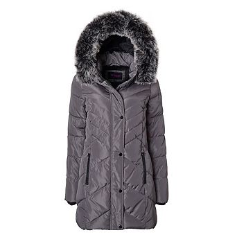Women Long Quilted Plush Lined Outerwear Puffer Jacket Winter Coat with Faux Fur Hood