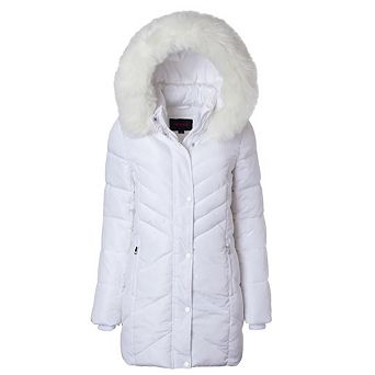 Women Long Quilted Plush Lined Outerwear Puffer Jacket Winter Coat with Faux Fur Hood