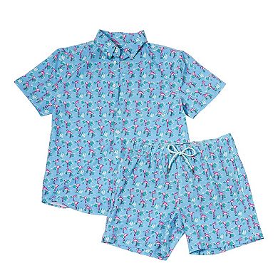 Men's 2-pc. 4-Way Stretch Swim Trunks & Short Sleeve Shirt Set