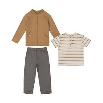 Toddler Boy Little Lad 3 pc Quilted Jacket, Henley & Pants Set