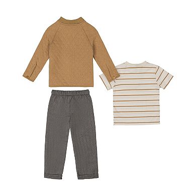 Toddler Boy Little Lad 3-pc. Quilted Jacket, Henley & Pants Set