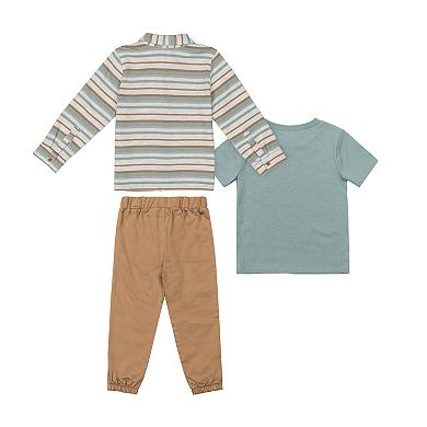 Toddler Boy Little Lad 3-pc. Striped Short Sleeve T-Shirt, Button-Down Shirt & Pants Set