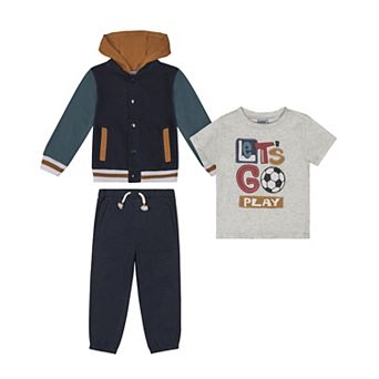 Toddler Boy Little Lad 3 pc Knit Jacket, Tee & Jogger Set