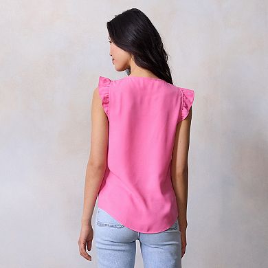 Women's LC Lauren Conrad Ruffle Shoulder V-Neck Tank