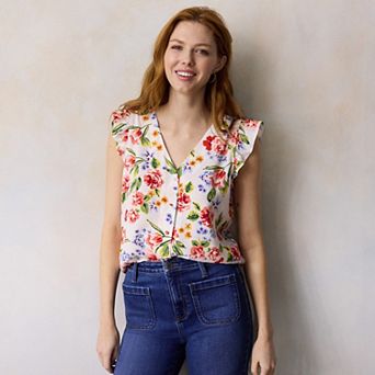 Women's LC Lauren Conrad Ruffle Shoulder V-Neck Tank