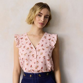 Women's LC Lauren Conrad Ruffle Shoulder V-Neck Tank