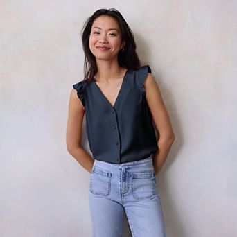 Women's LC Lauren Conrad Ruffle Shoulder V-Neck Tank