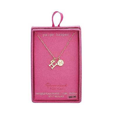 Paige Harper 14k Gold Flash Plated V-Cluster Initial & Cubic Zirconia Charm Necklace