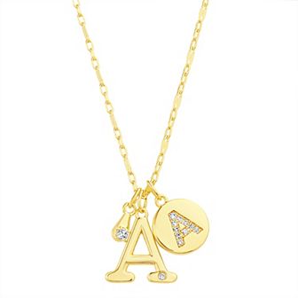 Paige Harper 14k Gold Flash Plated V-Cluster Initial & Cubic Zirconia Charm Necklace