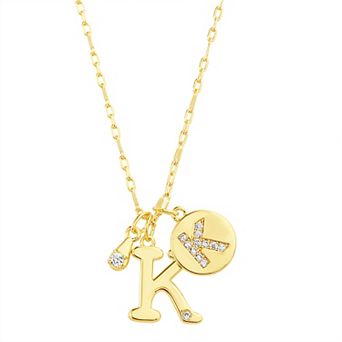 Paige Harper 14k Gold Flash Plated V-Cluster Initial & Cubic Zirconia Charm Necklace