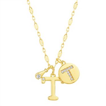 Paige Harper 14k Gold Flash Plated V-Cluster Initial & Cubic Zirconia Charm Necklace