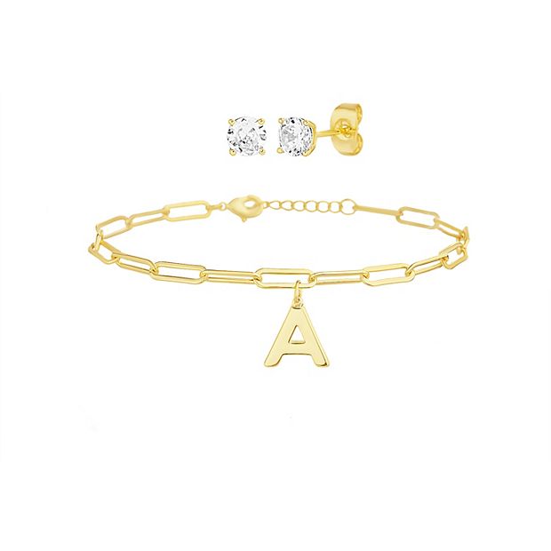 Paige Harper 14k Gold Plated Initial Charm Bracelet & Cubic