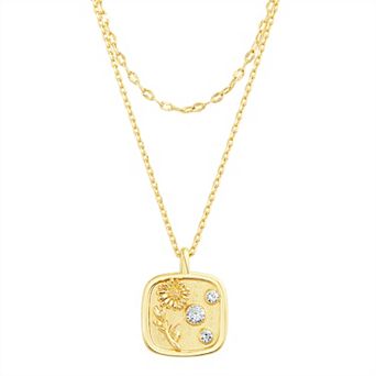 Paige Harper Gold Plated Double-Layered Daisy Disc CZ Necklace