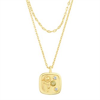 Paige Harper Gold Plated Double-Layered Sunflower Disc Cubic Zirconia Necklace