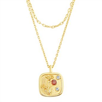 Paige Harper Gold Plated Double-Layered Carnation Disc Cubic Zirconia Necklace