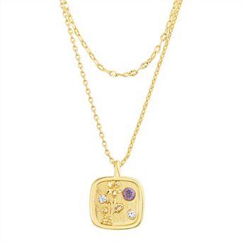 Paige Harper Gold Plated Double-Layered Violet Disc Cubic Zirconia Necklace