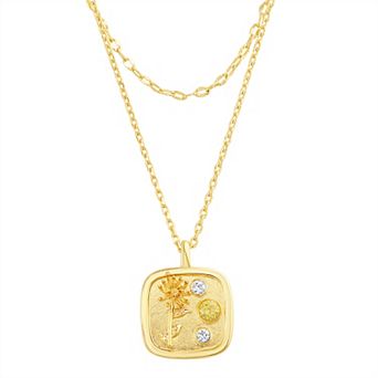 Paige Harper Gold Plated Double-Layered Chrysanthemum Disc Cubic Zirconia Necklace