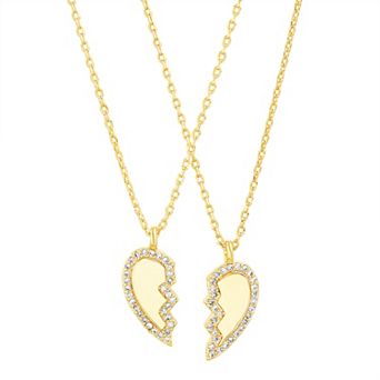 Paige Harper Gold Plated Mommy & Me Cubic Zirconia Half Heart Necklace Set