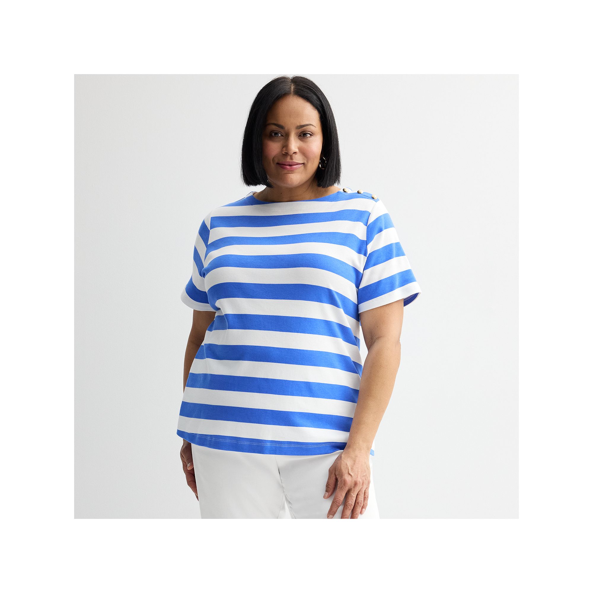 Plus Size Croft & Barrow® Button Shoulder Tee, Womens, Size: 0X, Blue Cle