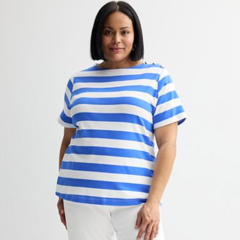 Plus Size Croft & Barrow® Button Shoulder Tee