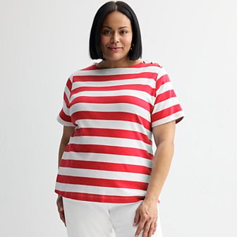 Plus Size Croft & Barrow® Button Shoulder Tee
