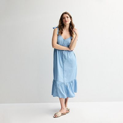 knee length dresses for ladies Levi Ditsy Floral Smocked Ruffle Maxi Dress in Light Blue – Worth Collective