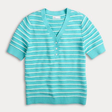 Women's Croft & Barrow® Elbow Sleeve Henley Pullover Sweater