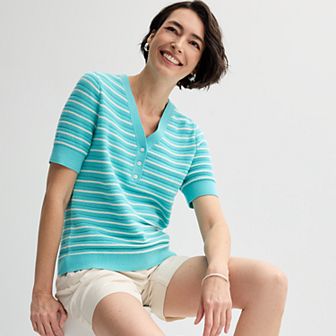 Women's Croft & Barrow® Elbow Sleeve Henley Pullover Sweater