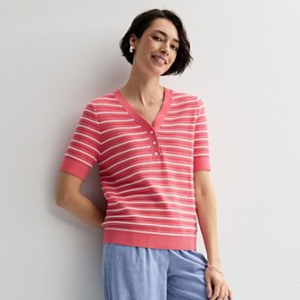 Women's Croft & Barrow® Elbow Sleeve Henley Pullover Sweater