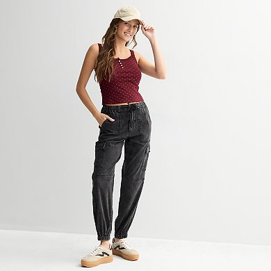 Juniors' SO® Lace Trim Henley Cami