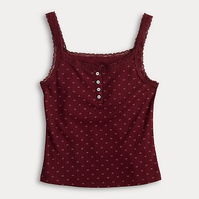 Juniors' SO® Lace Trim Henley Cami