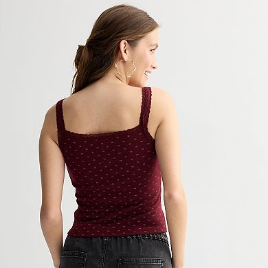 Juniors' SO® Lace Trim Henley Cami