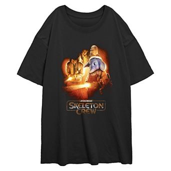 Juniors' Star Wars Skeleton Crew Looking In The Dark Oversized Graphic Tee