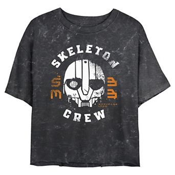 Juniors' Star Wars Skeleton Crew SM-33 Mask Cropped Graphic Tee