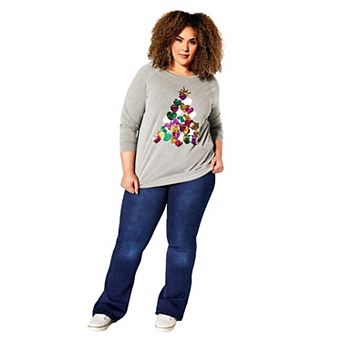 Avenue Women's Plus Size Sequin Sweat Top