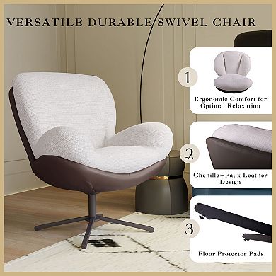 Christopher Knight Home 360° Swivel Accent Chair, Modern Chenille Lounge Chair with Faux Leather