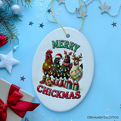 Merry Chickmas Chicken Ornament, Bright and Quirky Decor For Christmas Tree